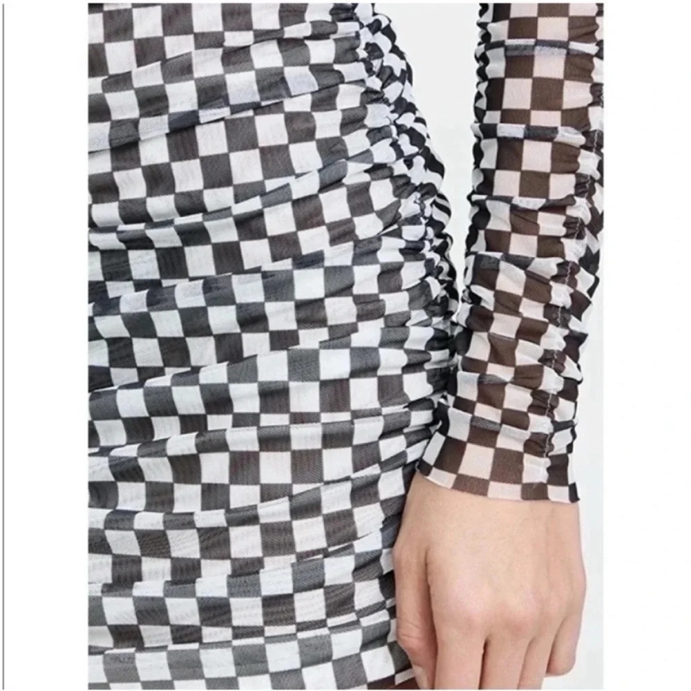 Baum Und Pferdgarten sz L  Black White Check Juneaux Mini Dress Mesh Stretch - Picture 4 of 9